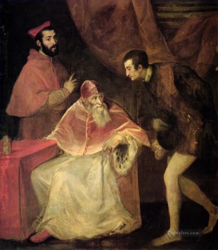 教皇パウルス3世と甥たち 1543年 ティツィアーノ・ティツィアーノ Oil Paintings